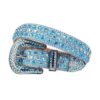 Blue Shimmer Leather Strap with Iridescent and Blue Color Diamond Rhinestone Belt