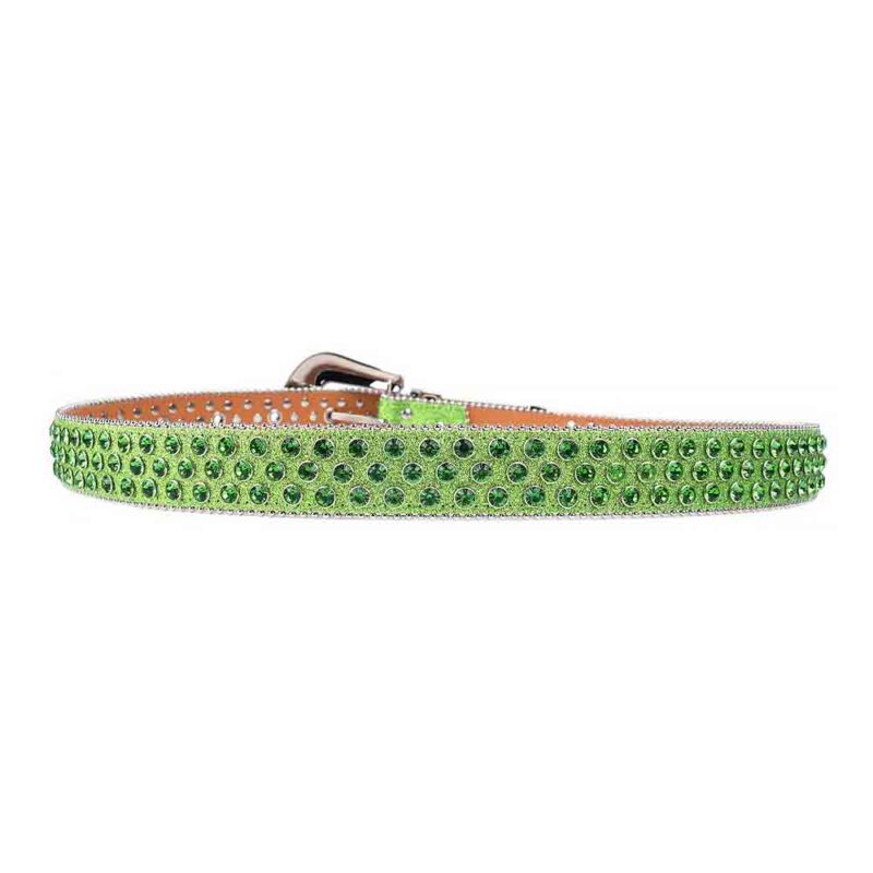 Green Shimmer Leather Strap with Green Color Diamond Rhinestone Belt
