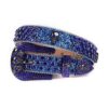 Royal Blue Shimmer Leather Strap with Skulls Studded Blue Rhinestone Belt